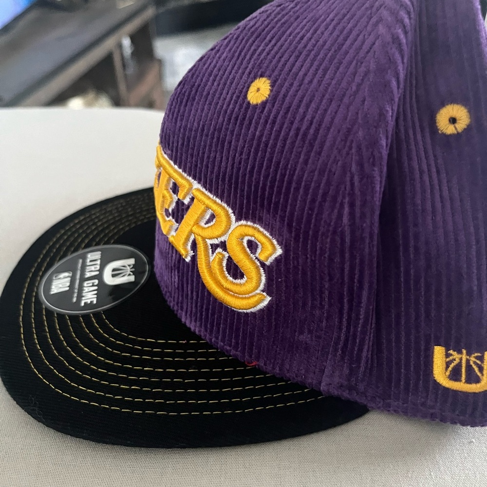 NBA LA Lakers Purple Yellow Corduroy Ultra Game Men’s Snap Back Hat - Picture 5 of 5
